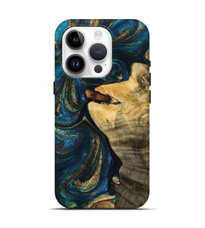 iPhone 15 Pro Wood+Resin Live Edge Phone Case - Brooke (Teal & Gold, 692481)