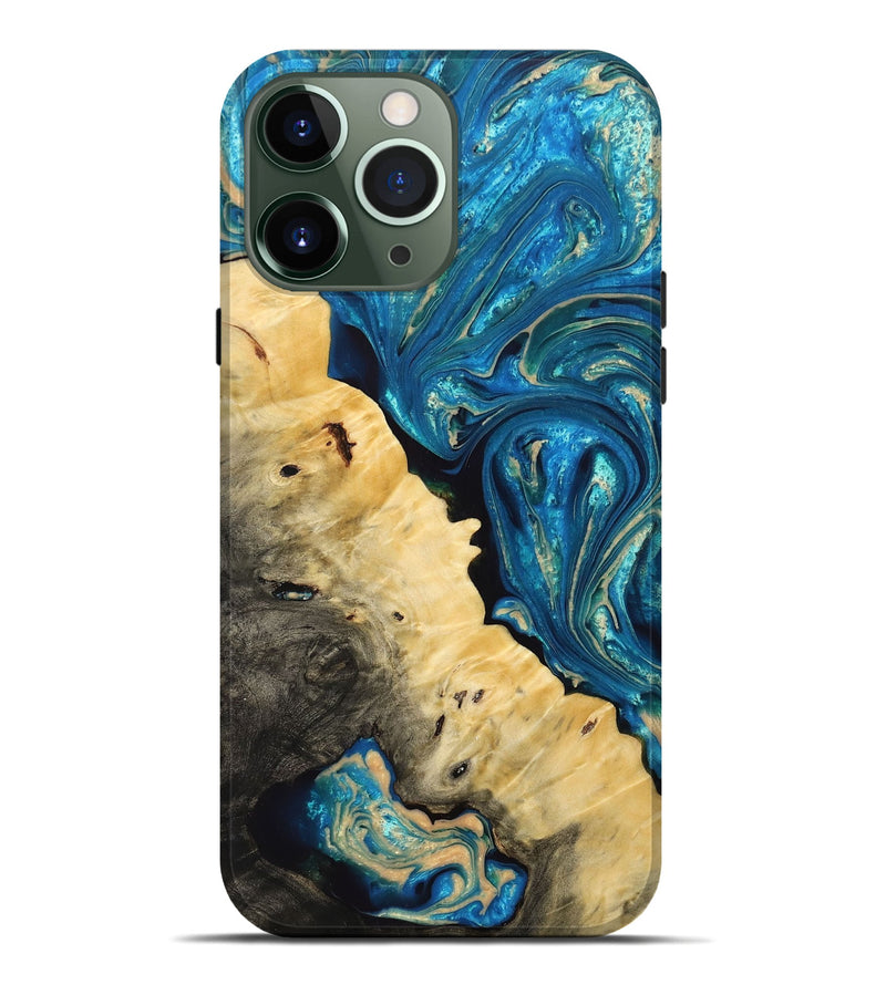 iPhone 13 Pro Max Wood+Resin Live Edge Phone Case - Traci (Blue, 692522)
