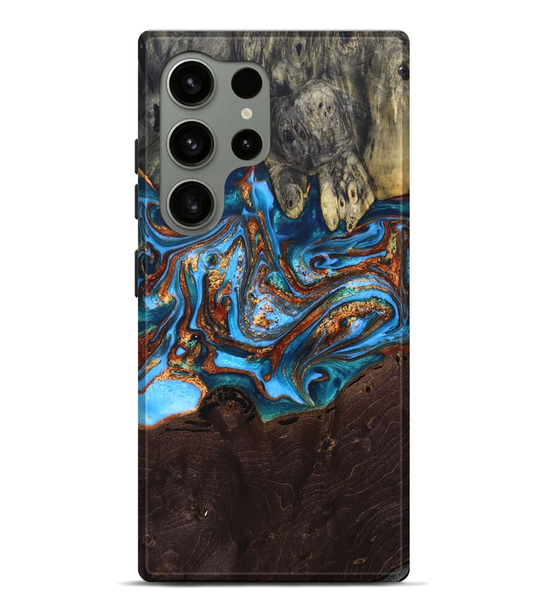 Galaxy S24 Ultra Wood+Resin Live Edge Phone Case - Andy (Teal & Gold, 692528)