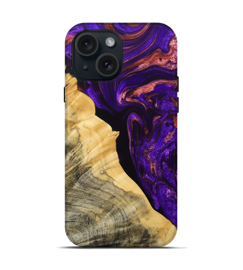 iPhone 15 Wood+Resin Live Edge Phone Case - Brandon (Purple, 692529)