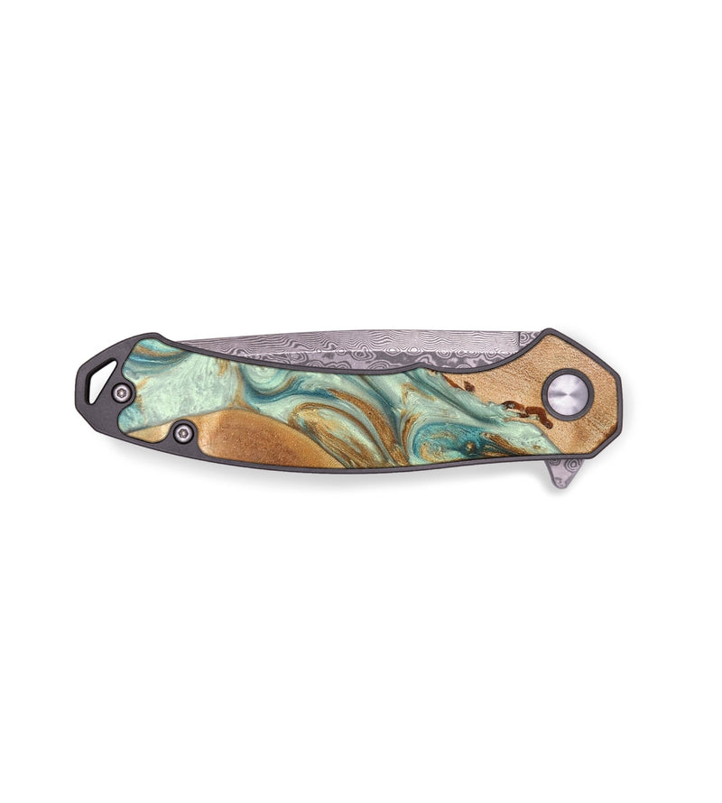 EDC Wood+Resin Pocket Knife - Raelyn (Teal & Gold, 692542)