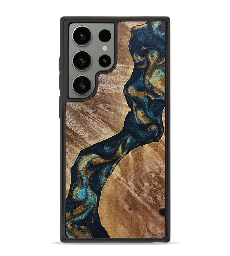 Galaxy S23 Ultra Wood+Resin Phone Case - Rylie (Teal & Gold, 692643)