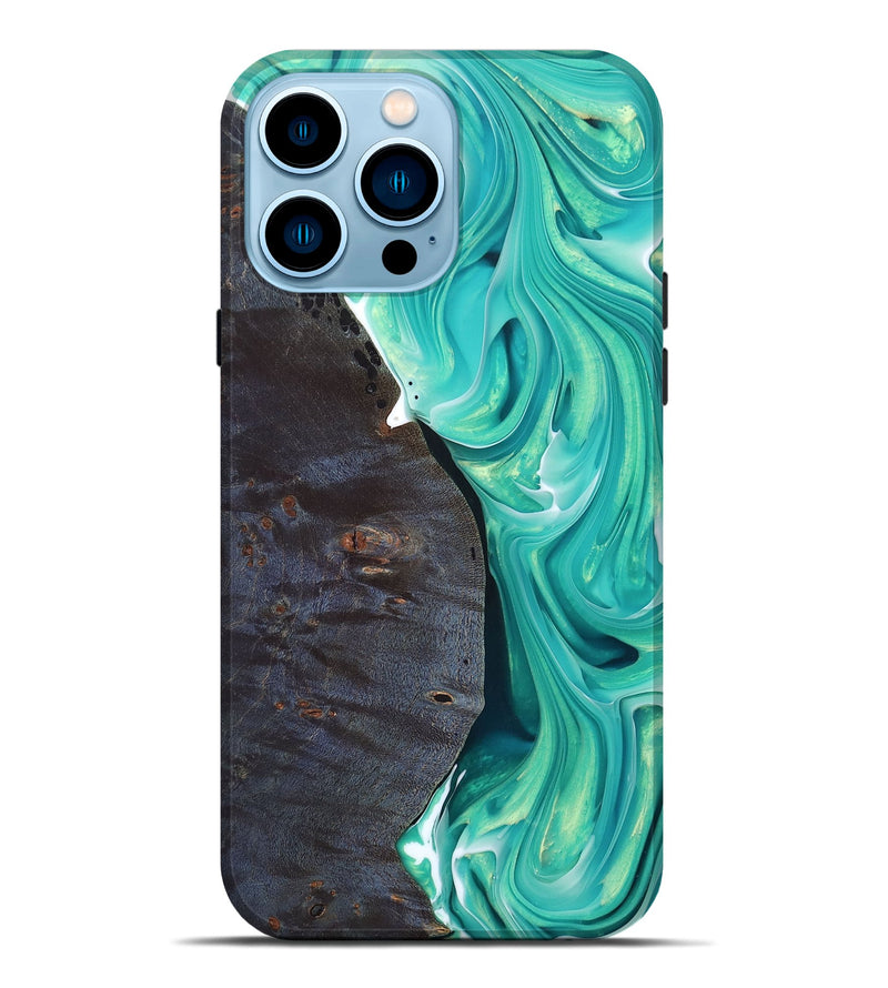 iPhone 14 Pro Max Wood+Resin Live Edge Phone Case - Peyton (Green, 692651)