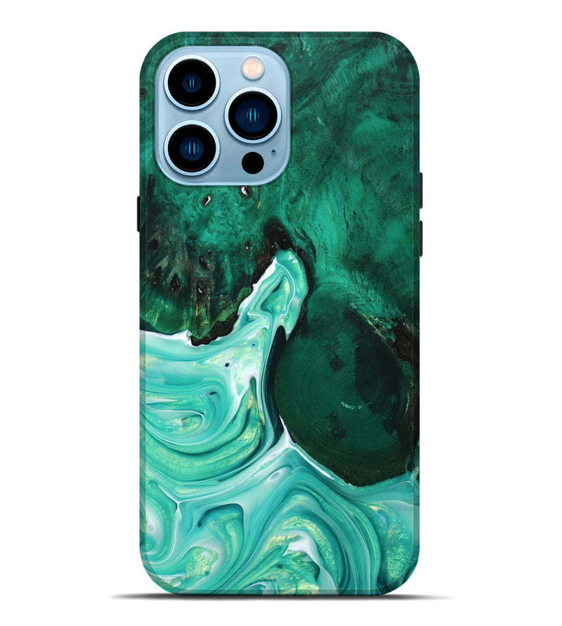 iPhone 14 Pro Max Wood+Resin Live Edge Phone Case - Curtis (Green, 692652)