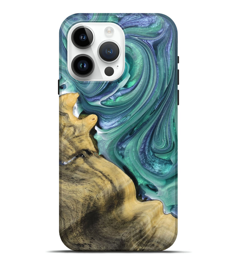 iPhone 15 Pro Max Wood+Resin Live Edge Phone Case - Lou (Green, 692653)