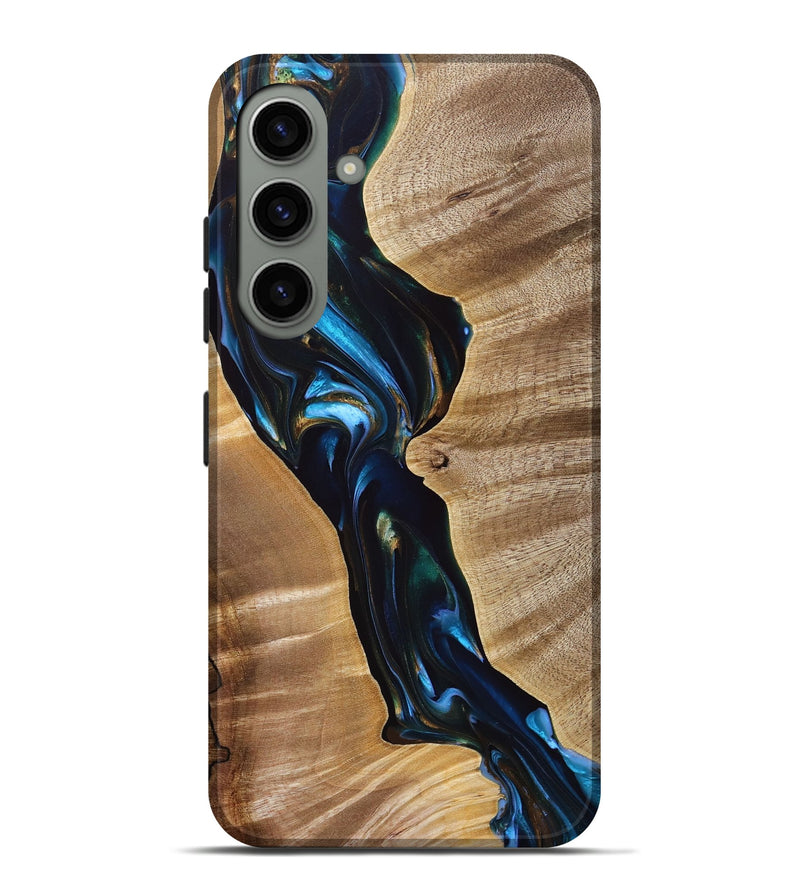 Galaxy S24 Plus Wood+Resin Live Edge Phone Case - Melissa (Teal & Gold, 692663)