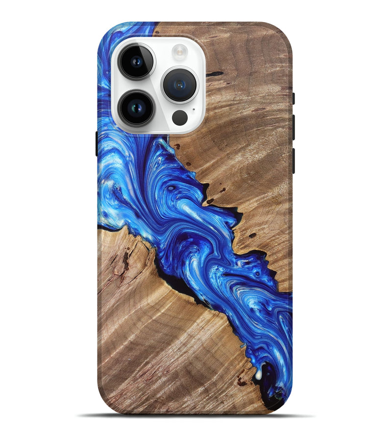 iPhone 15 Pro Max Wood+Resin Live Edge Phone Case - Miriam (Blue, 692753)