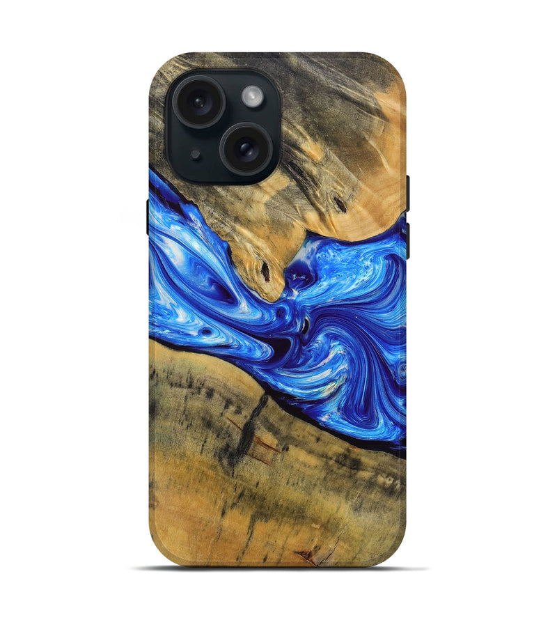 iPhone 15 Wood+Resin Live Edge Phone Case - Bailey (Blue, 692754)