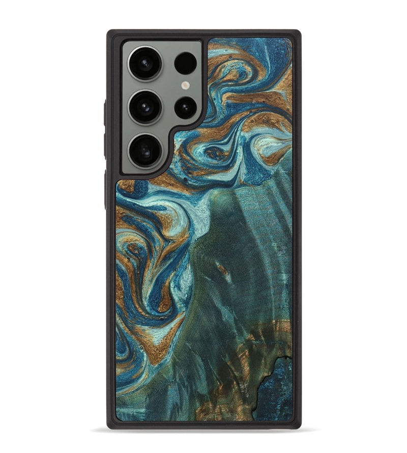 Galaxy S23 Ultra Wood+Resin Phone Case - Shaun (Teal & Gold, 692835)