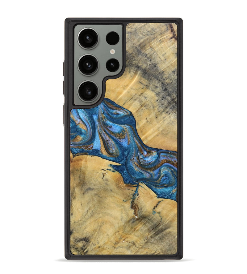 Galaxy S23 Ultra Wood+Resin Phone Case - Iesha (Teal & Gold, 693530)