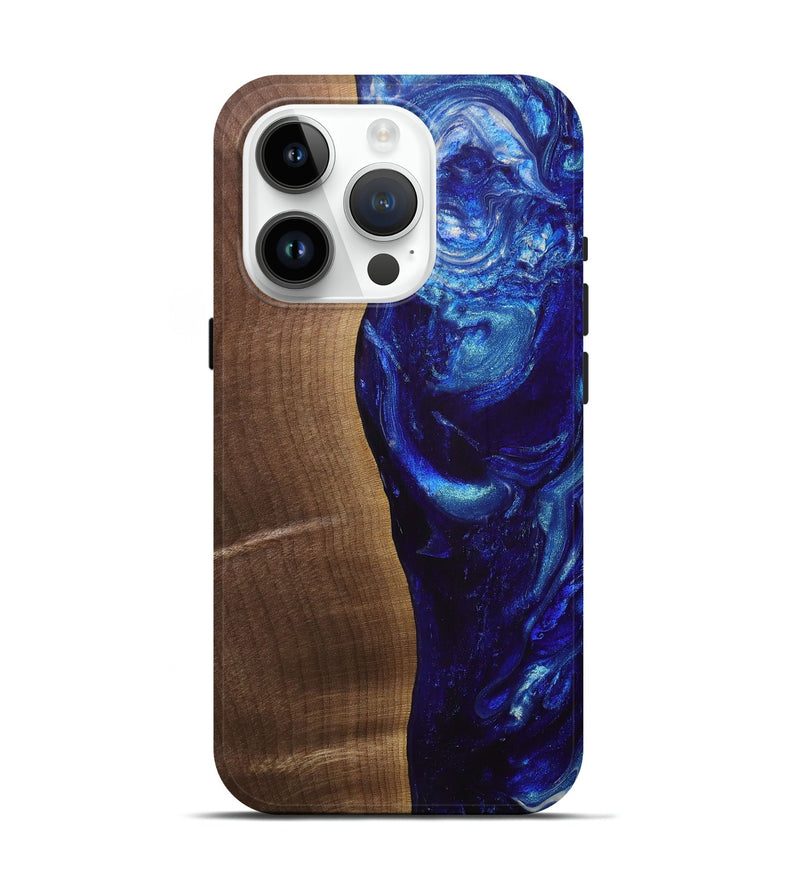iPhone 15 Pro Wood+Resin Live Edge Phone Case - Renee (Blue, 693569)