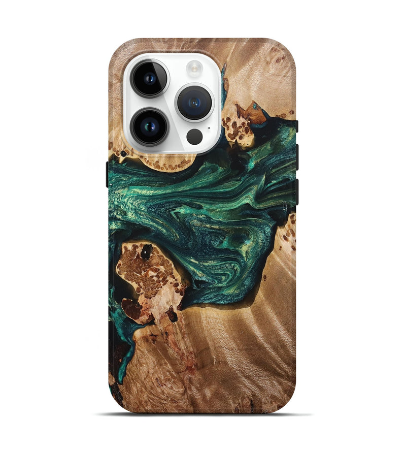 iPhone 15 Pro Wood+Resin Live Edge Phone Case - Braelynn (Green, 693574)