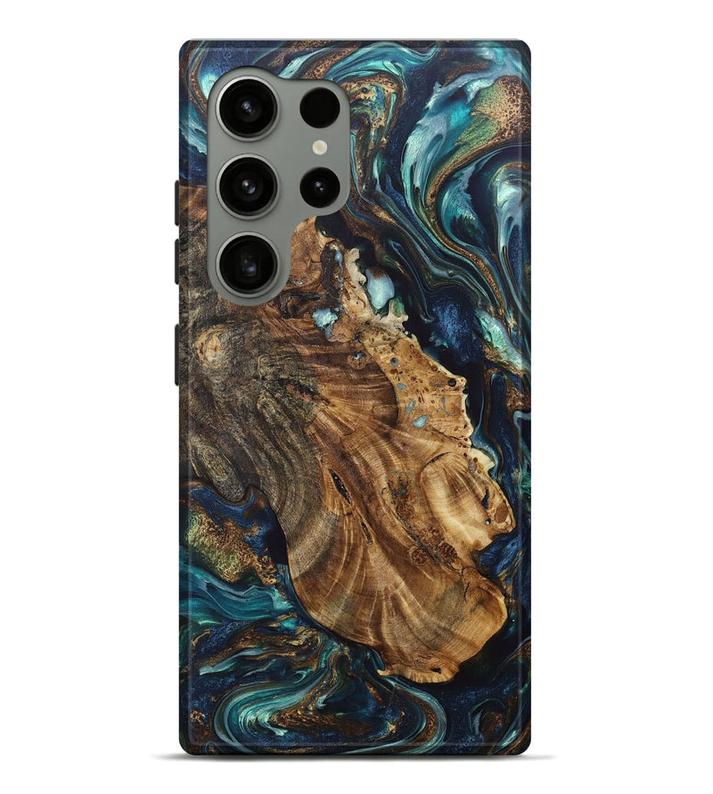 Galaxy S24 Ultra Wood+Resin Live Edge Phone Case - Lyle (Teal & Gold, 693586)