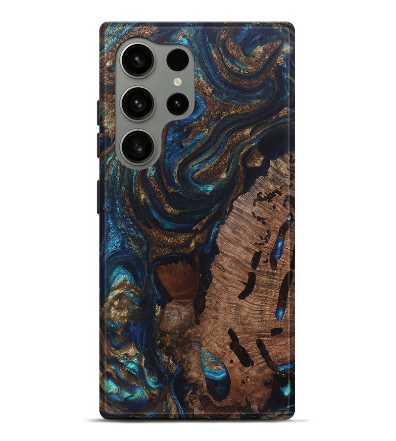 Galaxy S24 Ultra Wood+Resin Live Edge Phone Case - Hudson (Teal & Gold, 693589)