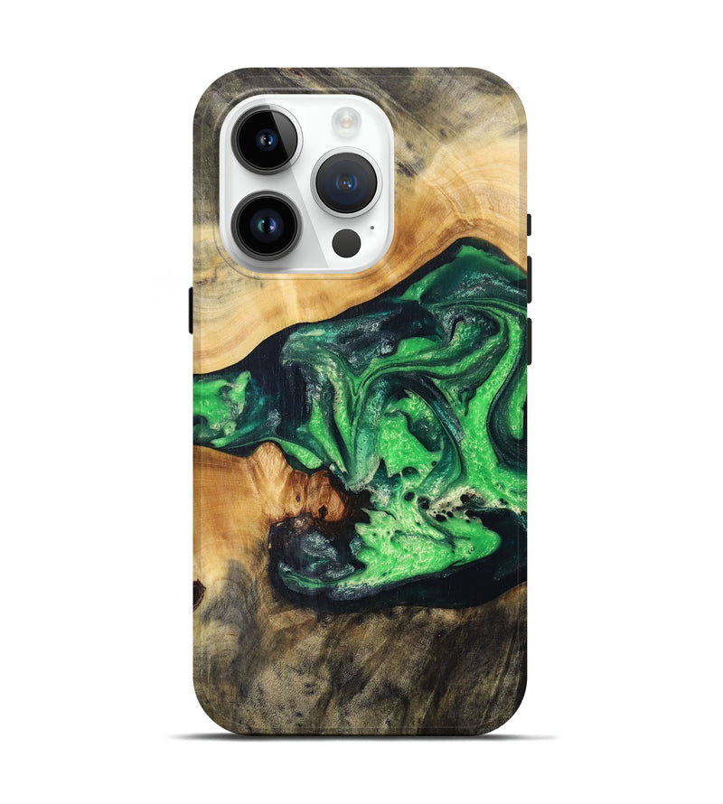 iPhone 15 Pro Wood+Resin Live Edge Phone Case - Teri (Green, 693803)