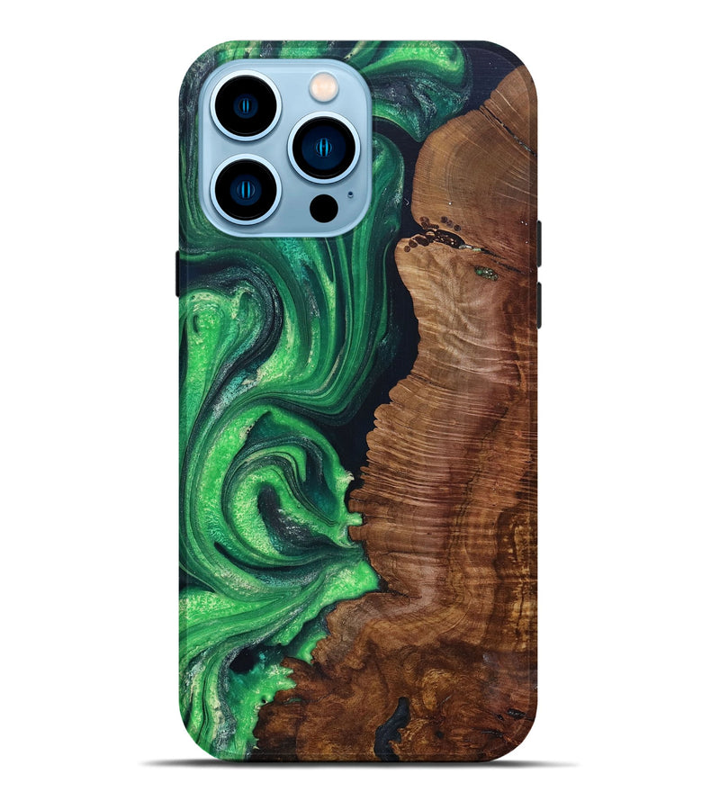 iPhone 14 Pro Max Wood+Resin Live Edge Phone Case - Reid (Green, 693804)