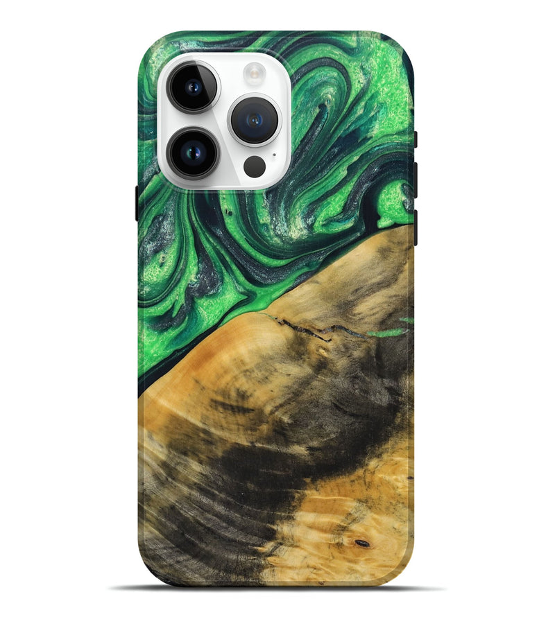 iPhone 15 Pro Max Wood+Resin Live Edge Phone Case - Dakota (Green, 693805)