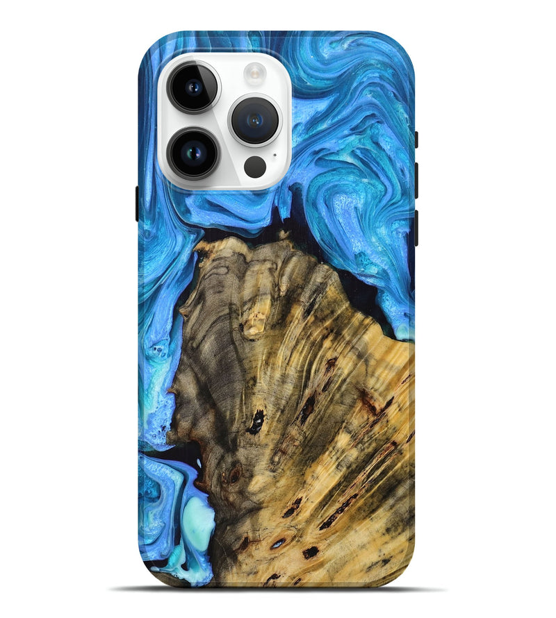 iPhone 15 Pro Max Wood+Resin Live Edge Phone Case - Brenna (Blue, 693807)