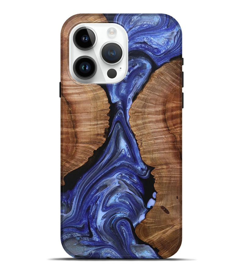 iPhone 15 Pro Max Wood+Resin Live Edge Phone Case - Lou (Blue, 693810)
