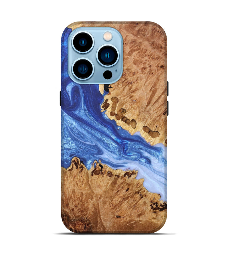 iPhone 14 Pro Wood+Resin Live Edge Phone Case - Alina (Blue, 693811)