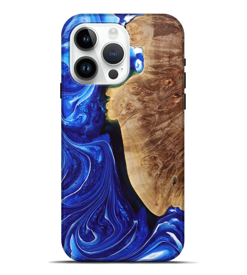 iPhone 15 Pro Max Wood+Resin Live Edge Phone Case - Declan (Blue, 693946)