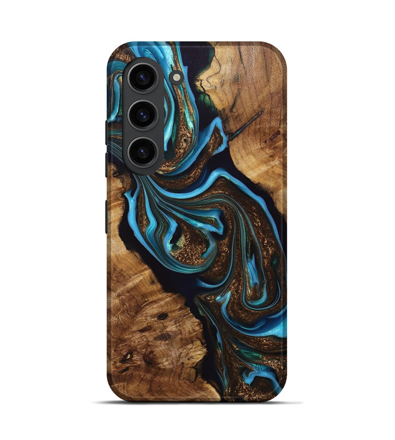 Galaxy S23 Wood+Resin Live Edge Phone Case - Gregory (Teal & Gold, 693958)