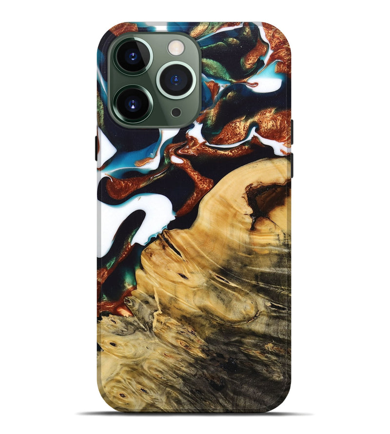 iPhone 13 Pro Max Wood+Resin Live Edge Phone Case - Charlee (Teal & Gold, 693960)
