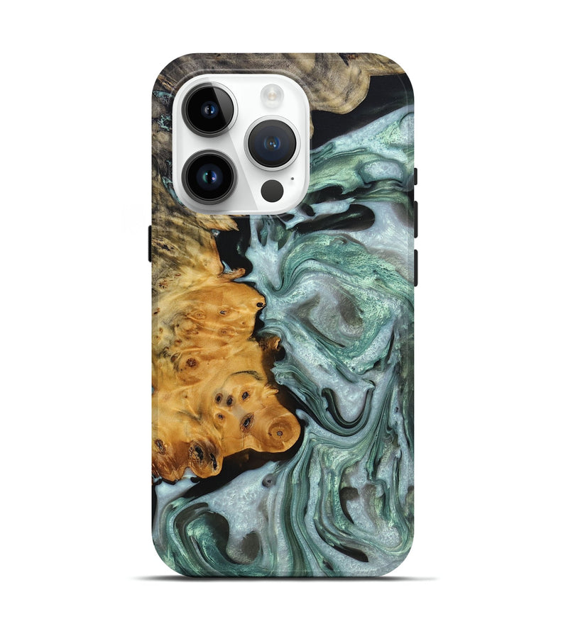 iPhone 15 Pro Wood+Resin Live Edge Phone Case - Merle (Green, 693963)