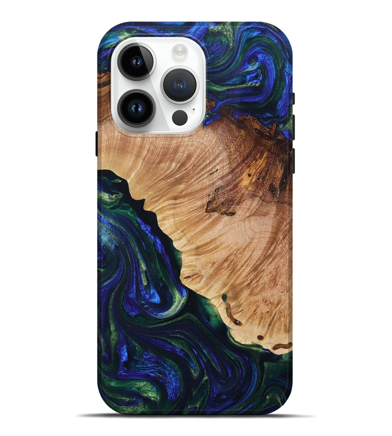 iPhone 15 Pro Max Wood+Resin Live Edge Phone Case - Kendrick (Blue, 693964)