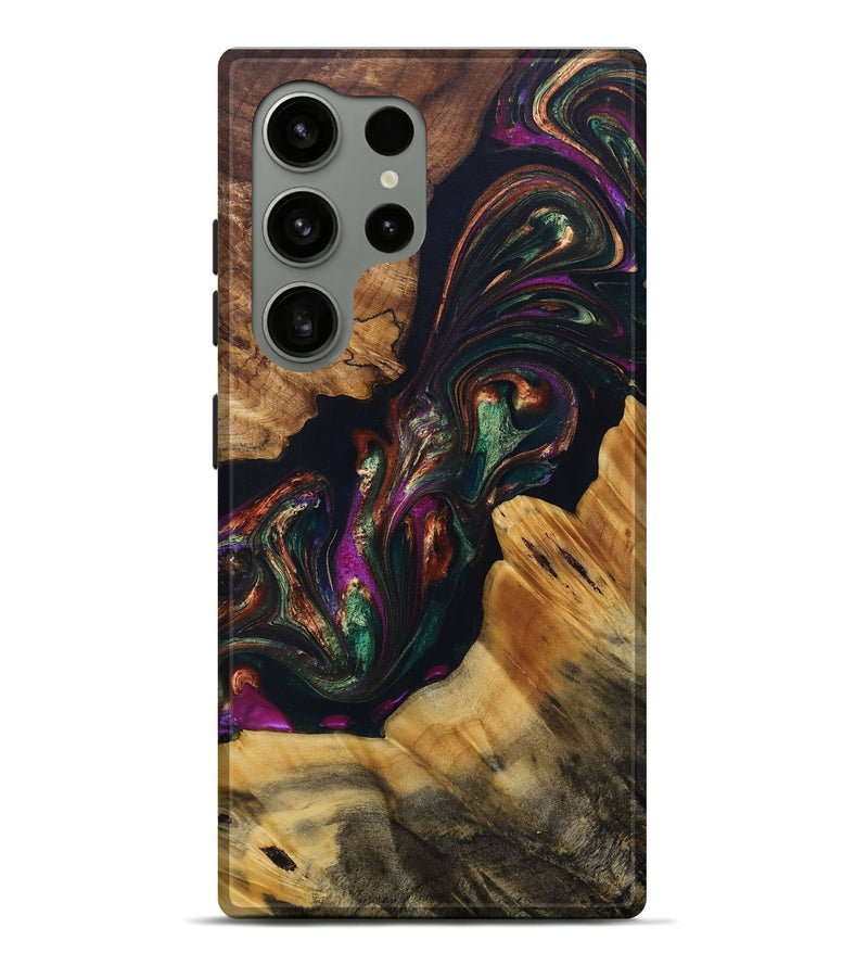Galaxy S24 Ultra Wood+Resin Live Edge Phone Case - Asia (Teal & Gold, 693965)