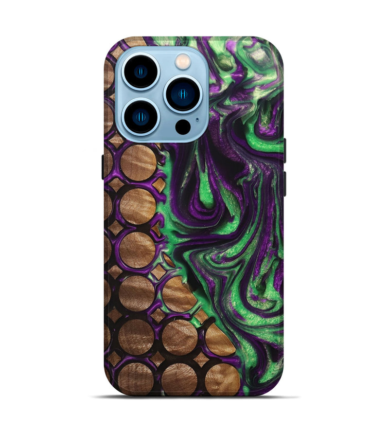 iPhone 14 Pro Wood+Resin Live Edge Phone Case - Eddie (Green, 693967)
