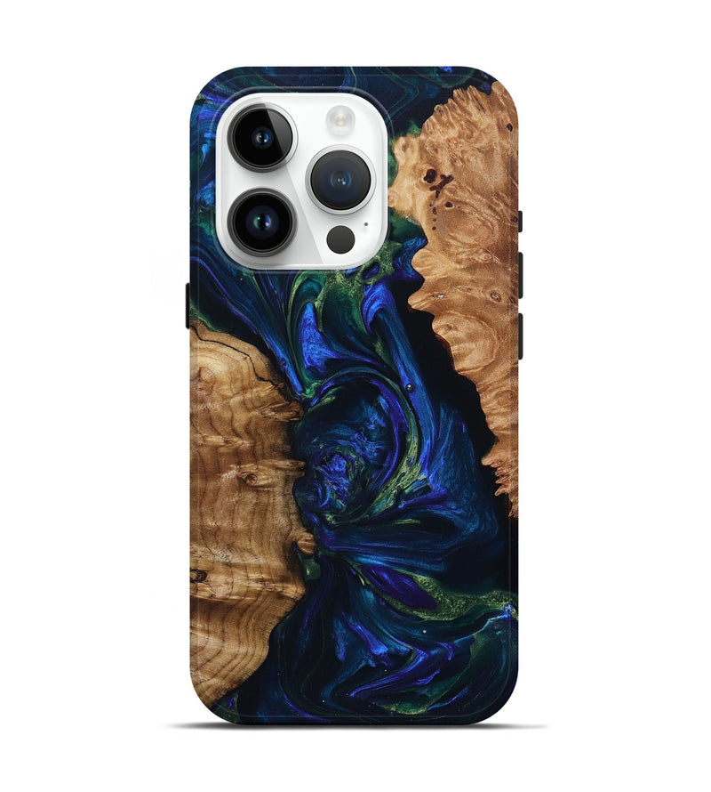 iPhone 15 Pro Wood+Resin Live Edge Phone Case - Lori (Blue, 693973)