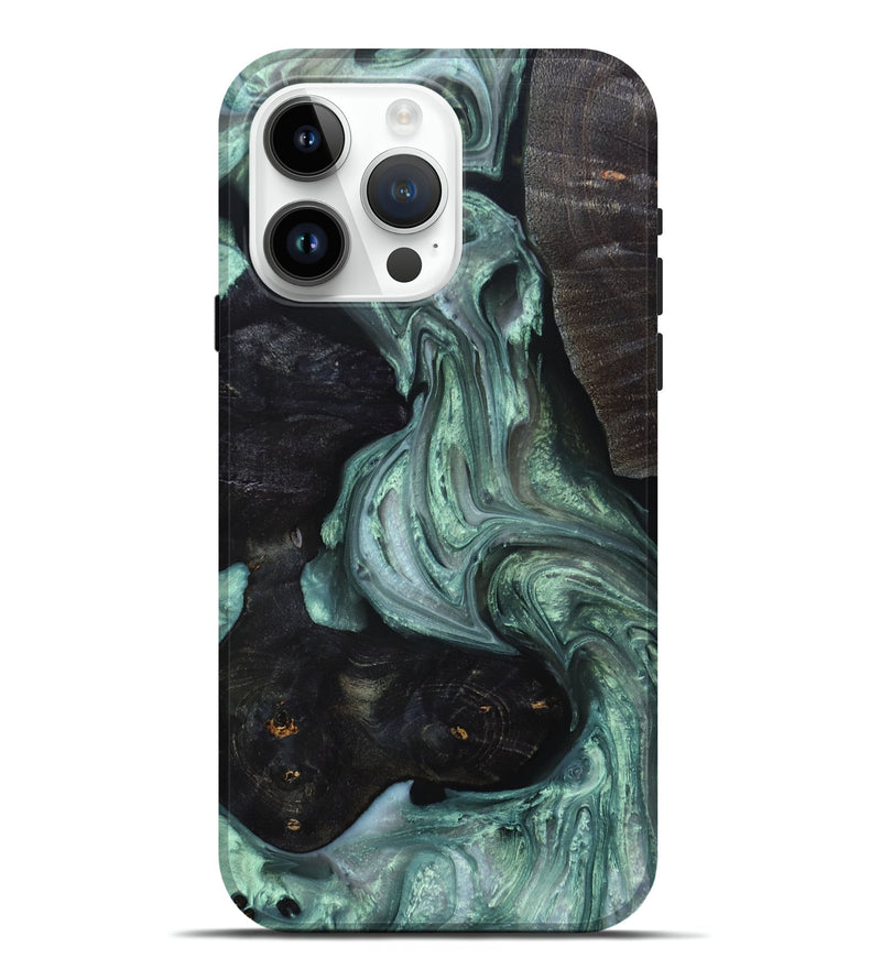 iPhone 15 Pro Max Wood+Resin Live Edge Phone Case - Vicky (Green, 693974)