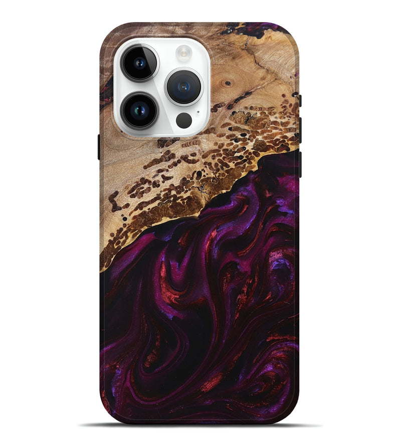 iPhone 15 Pro Max Wood+Resin Live Edge Phone Case - Elise (Red, 693994)
