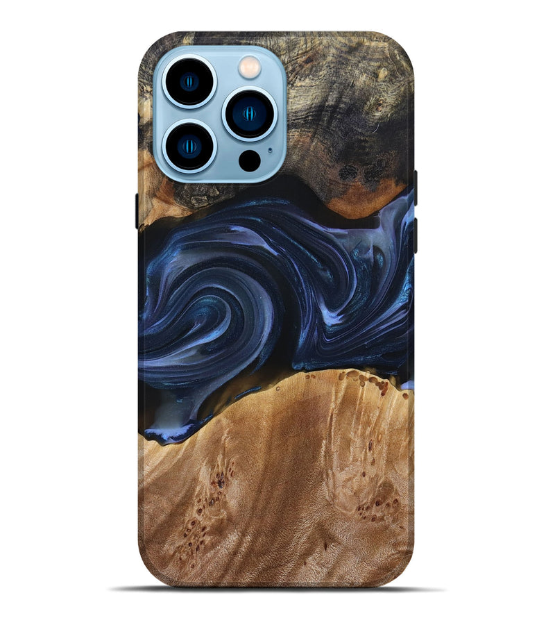 iPhone 14 Pro Max Wood+Resin Live Edge Phone Case - Ben (Blue, 693998)