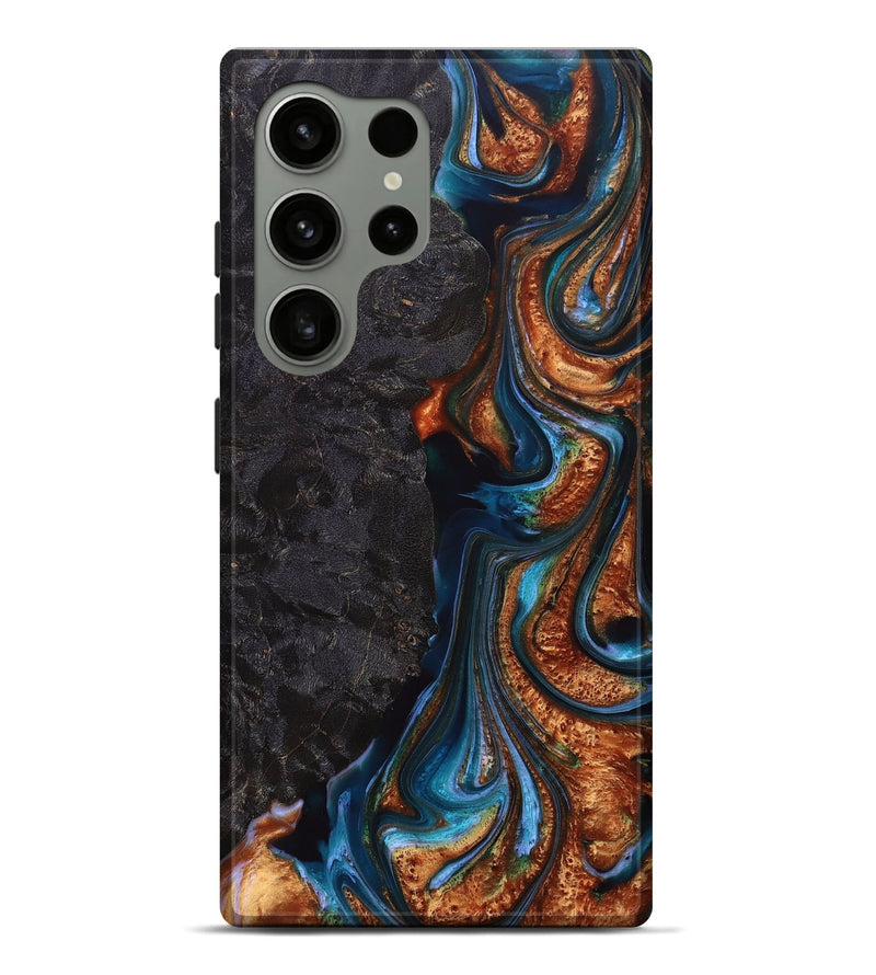 Galaxy S24 Ultra Wood+Resin Live Edge Phone Case - Beckham (Teal & Gold, 694007)