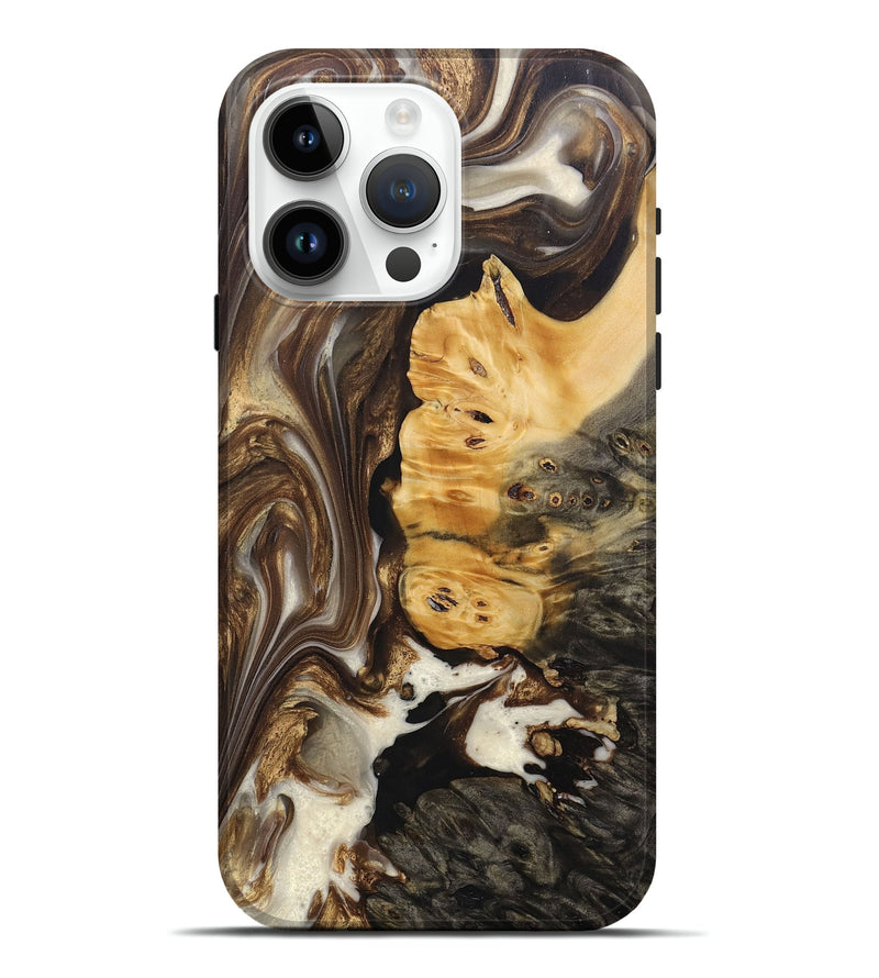 iPhone 15 Pro Max Wood+Resin Live Edge Phone Case - Kara (Black & White, 694018)