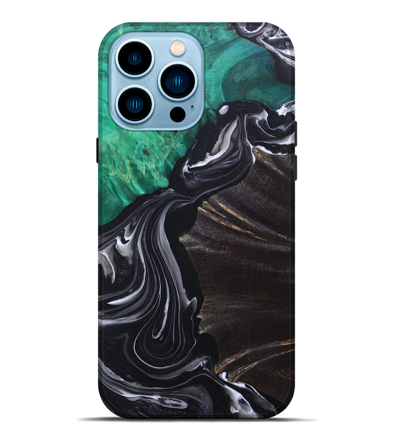 iPhone 14 Pro Max Wood+Resin Live Edge Phone Case - Rowan (Black & White, 694019)