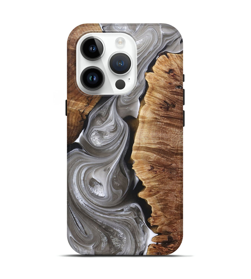 iPhone 15 Pro Wood+Resin Live Edge Phone Case - Eliana (Black & White, 694021)