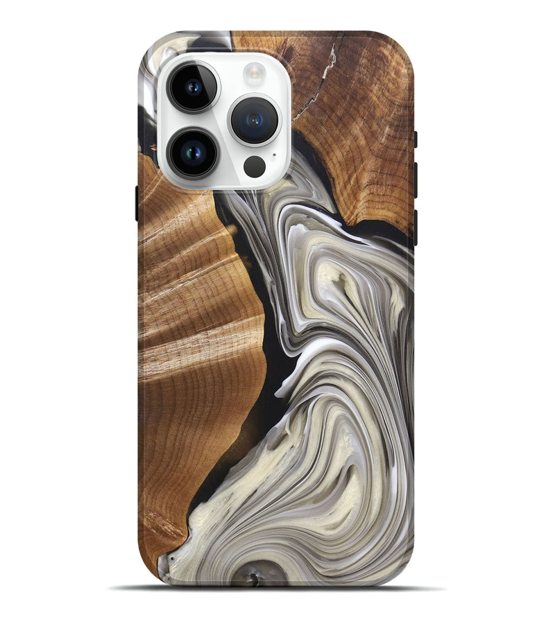 iPhone 15 Pro Max Wood+Resin Live Edge Phone Case - Mindy (Black & White, 694023)