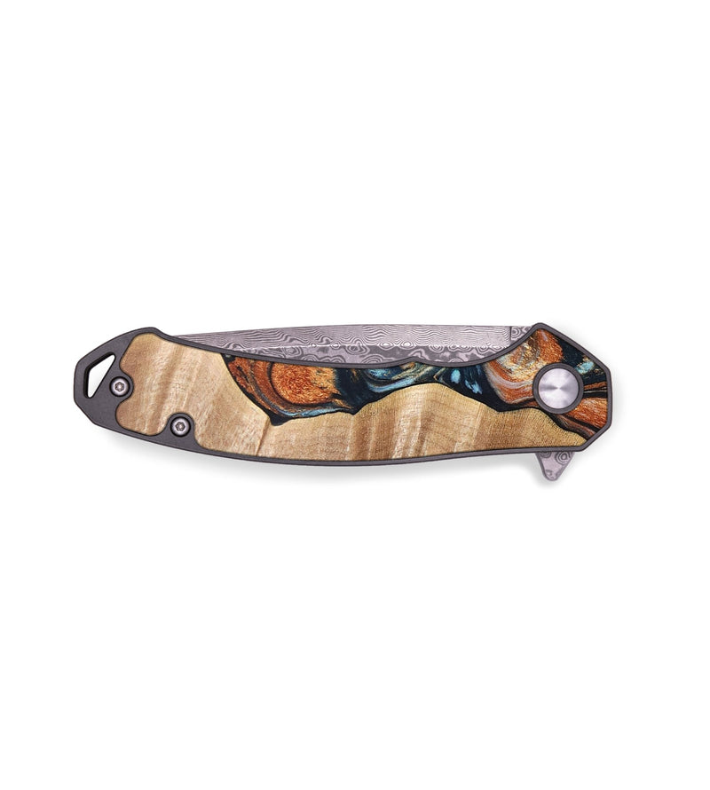 EDC Wood+Resin Pocket Knife - Adrienne (Teal & Gold, 694247)