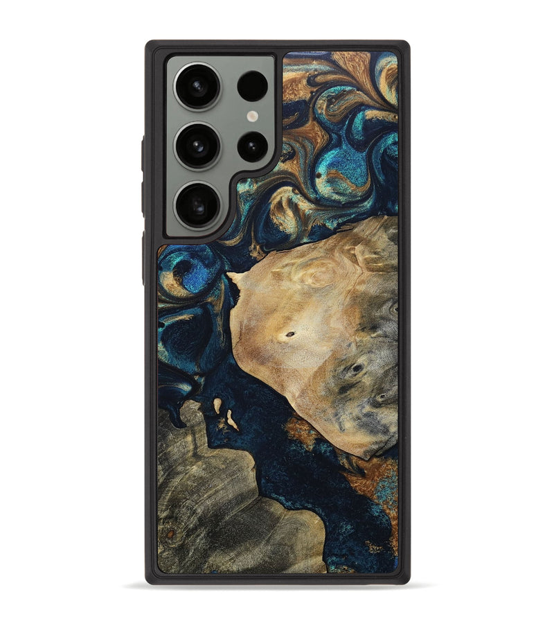 Galaxy S23 Ultra Wood+Resin Phone Case - Vanessa (Teal & Gold, 694306)