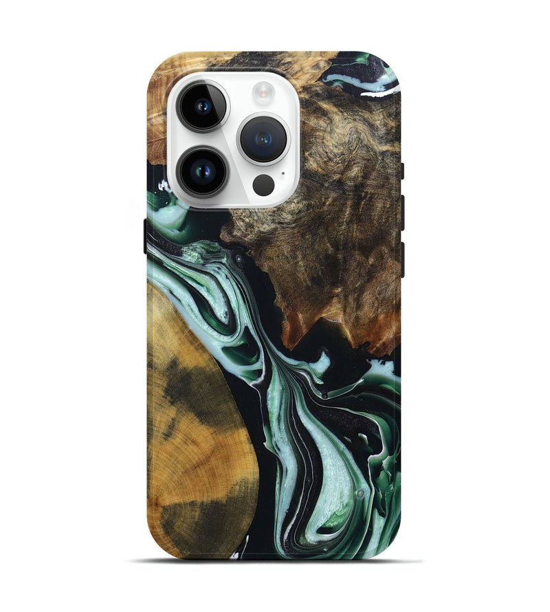 iPhone 15 Pro Wood+Resin Live Edge Phone Case - Whitney (Green, 694385)