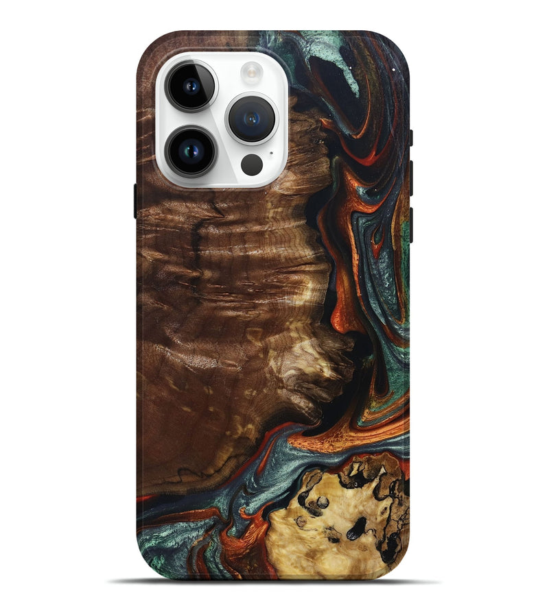 iPhone 15 Pro Max Wood+Resin Live Edge Phone Case - Isla (Green, 694386)
