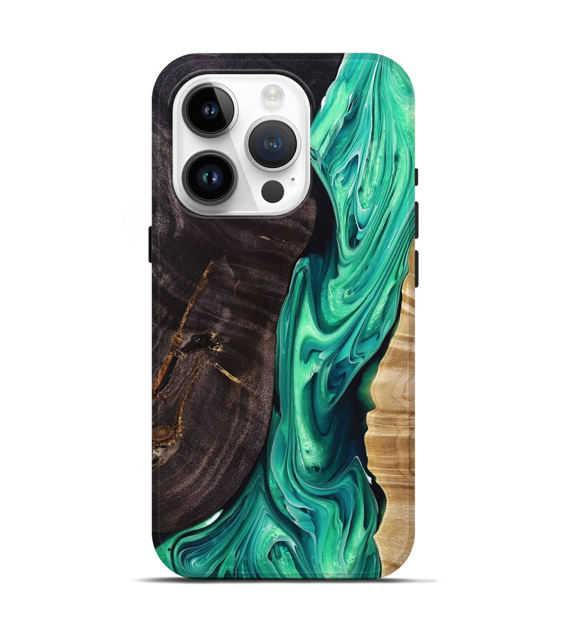 iPhone 15 Pro Wood+Resin Live Edge Phone Case - Genesis (Green, 694398)