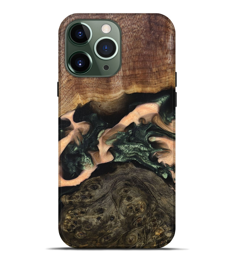 iPhone 13 Pro Max Wood+Resin Live Edge Phone Case - Fernando (Green, 694876)