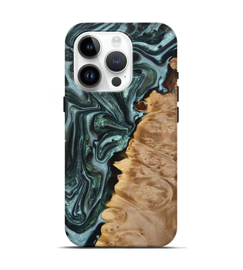 iPhone 15 Pro Wood+Resin Live Edge Phone Case - Zaiden (Green, 694884)