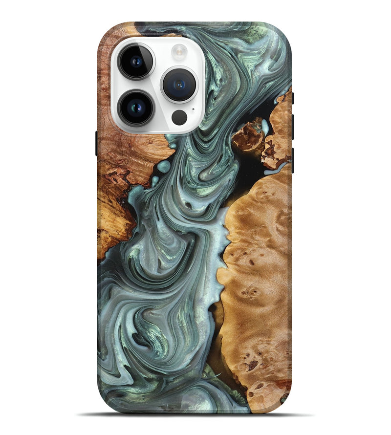 iPhone 15 Pro Max Wood+Resin Live Edge Phone Case - Ashton (Green, 694886)