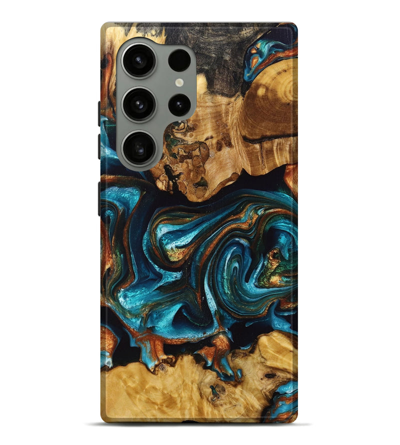 Galaxy S24 Ultra Wood+Resin Live Edge Phone Case - Rachelle (Teal & Gold, 694889)