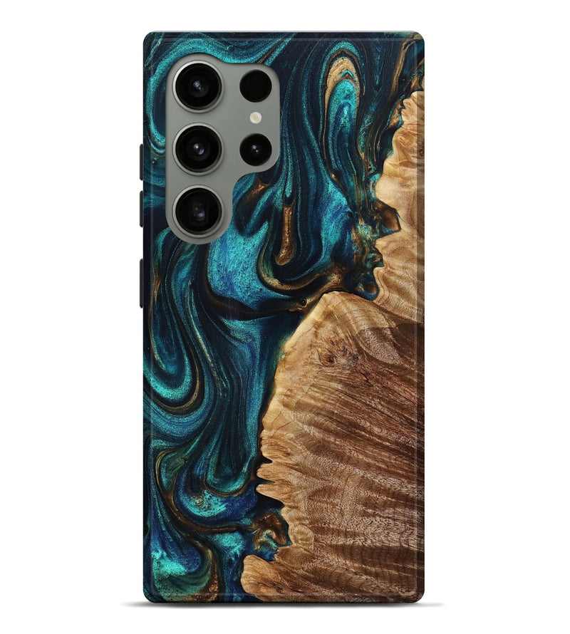 Galaxy S24 Ultra Wood+Resin Live Edge Phone Case - Claire (Teal & Gold, 694890)